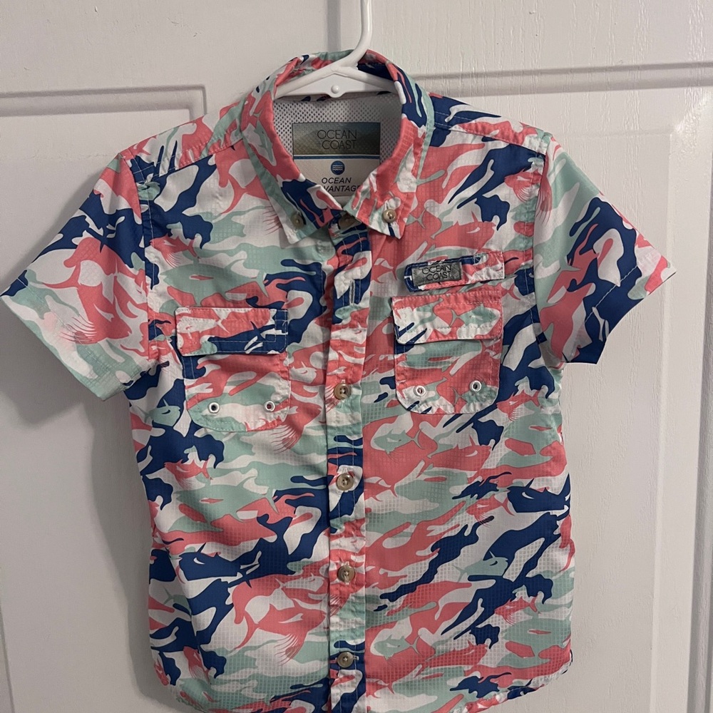 Ocean Kids Camo Button Down Shirt - Pink, Blue, Green